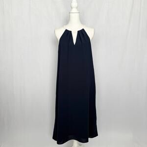 Adrianna Papell Navy Halter Chiffon Midi Dress Size 6 A-Line Keyhole Elegant